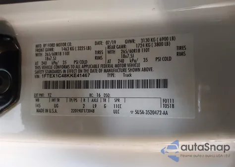 2019 Ford F-150 Xlt из США, поврежденный, VIN 1FTEX1C48KKE41467